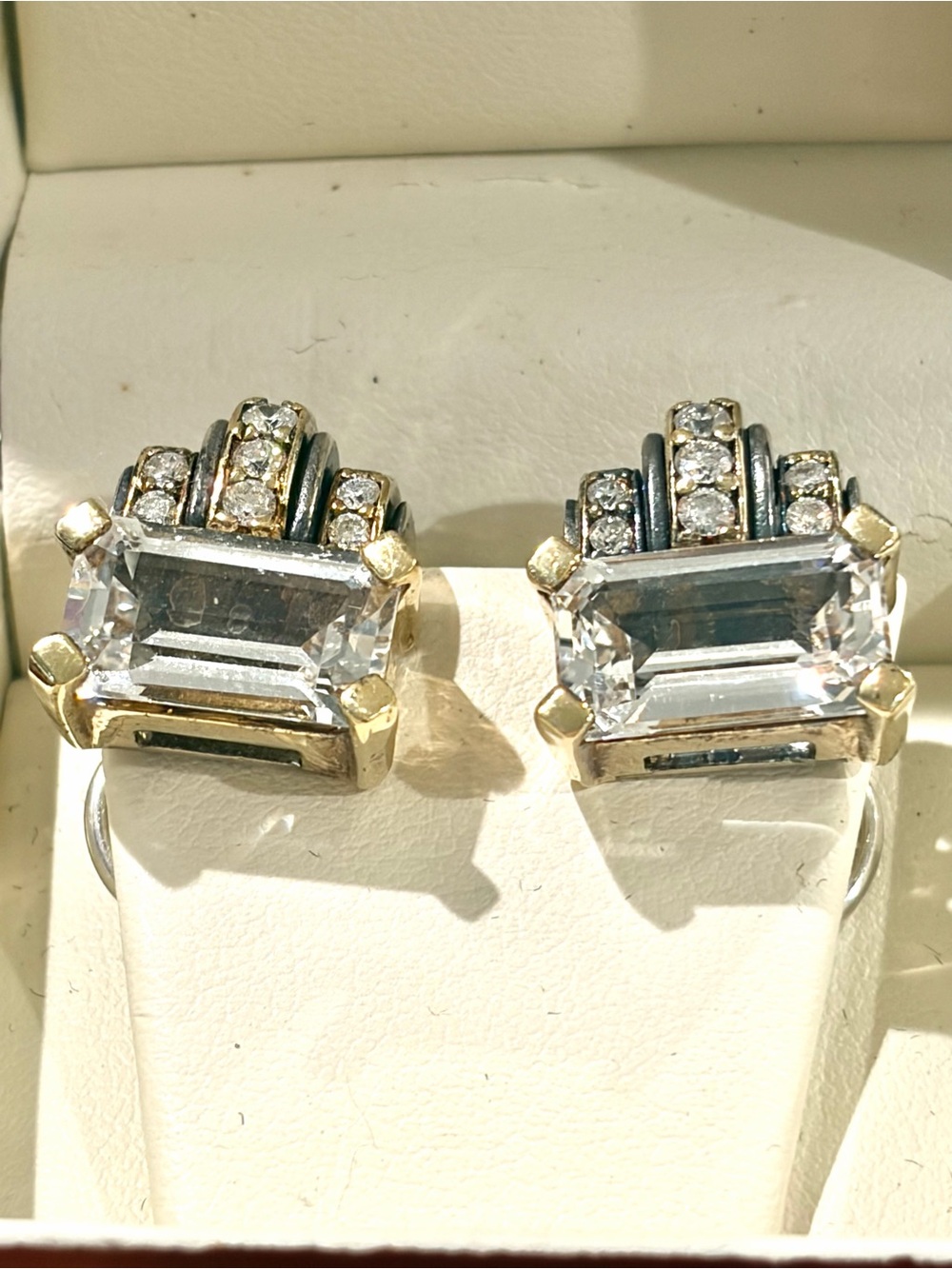 Genuine LAGOS Caviar 750 18K 925 Silver 14 Diamond Emerald-Cut Earrings